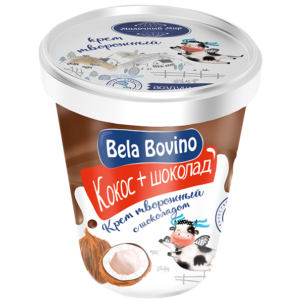 Крем творожный Bela Bovino двухслойный Кокос и  шоколад (145г)