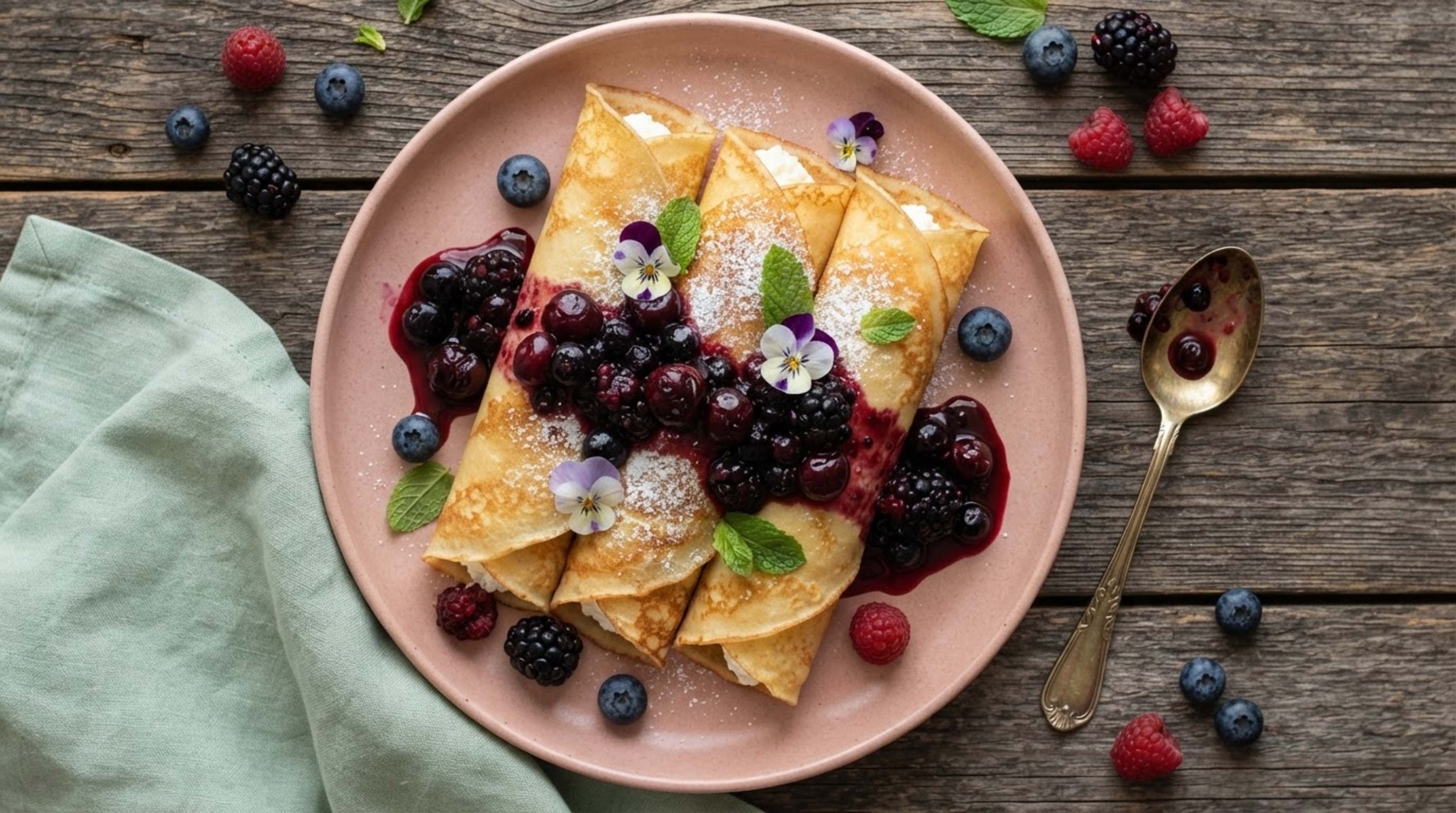Блинчики с творожным сыром и джемом