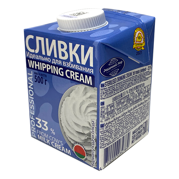 Сливки для взбивания 33% ТМ Молочный мир